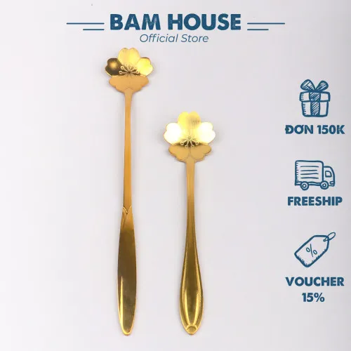 Muỗng cafe inox Bam house đầu hoa Vàng cao cấp MHV01