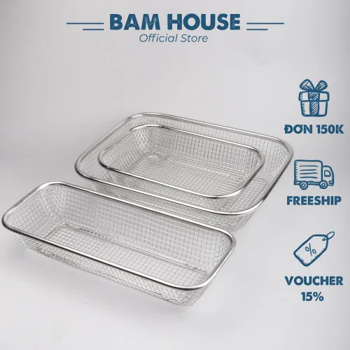 Rổ lưới đựng thức ăn chiên inox 304 Bam House sáng bóng cao cấp RLC01