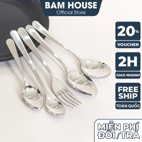 Muỗng nĩa inox Bam House cán trơn dày sáng bóng cao cấp MRH01