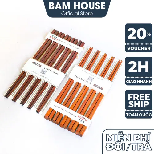 Bộ 10 đôi đũa gỗ Cẩm Lai và căm xe Bam House vân gỗ tự nhiên đã phủ bóng cao cấp DGCL03